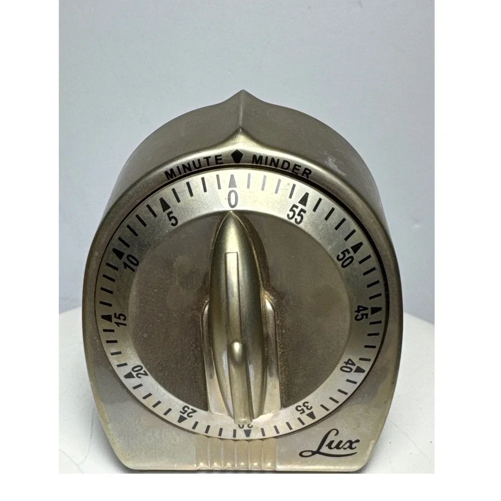 Lux Minute Minder Kitchen Timer  Gold Good Art Deco Mechanical Retro Working
